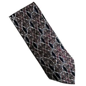 Vintage Carlo Battini Black Red Printed Italian Silk Necktie